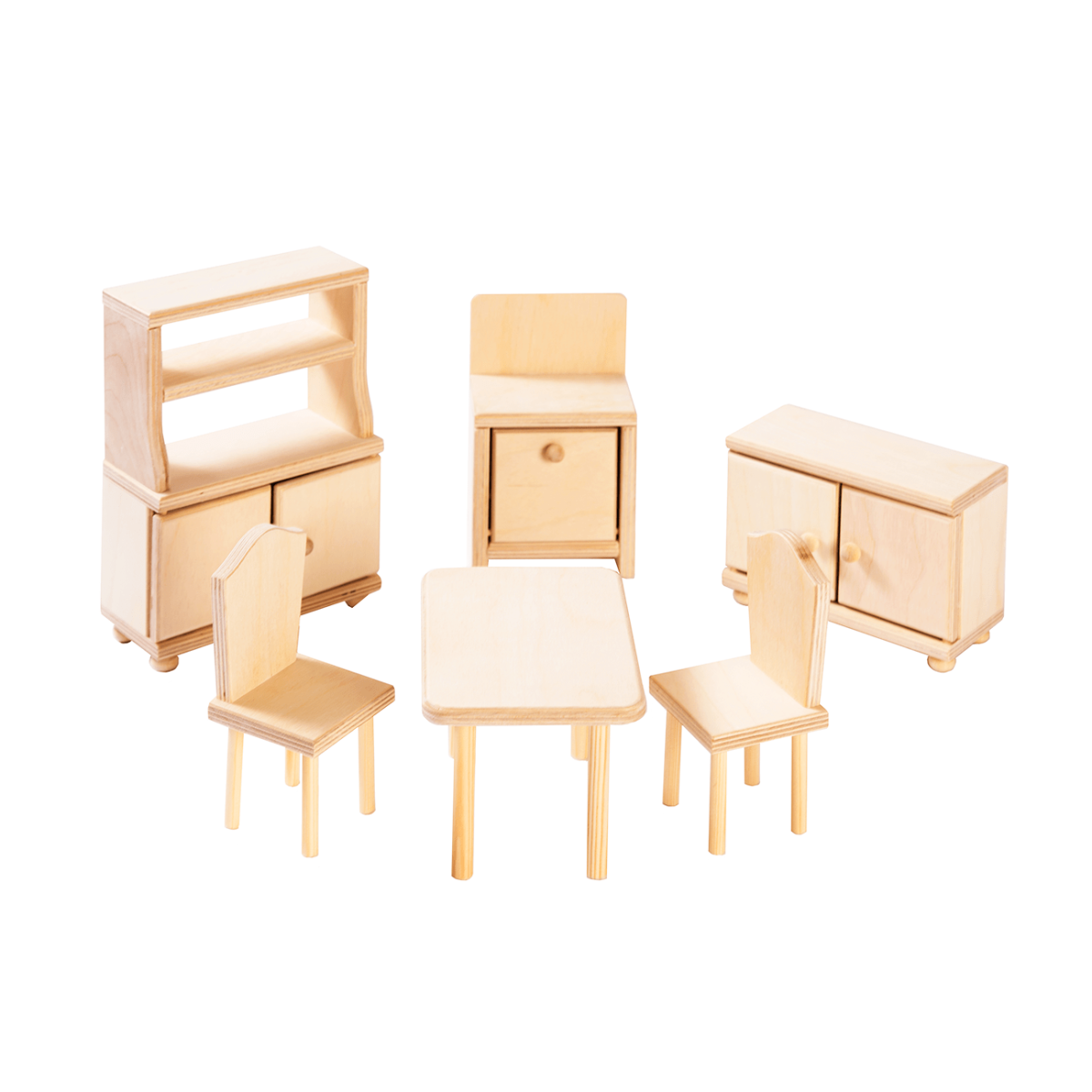 Dollhouse Kitchen Furniture Set, Natural Wood