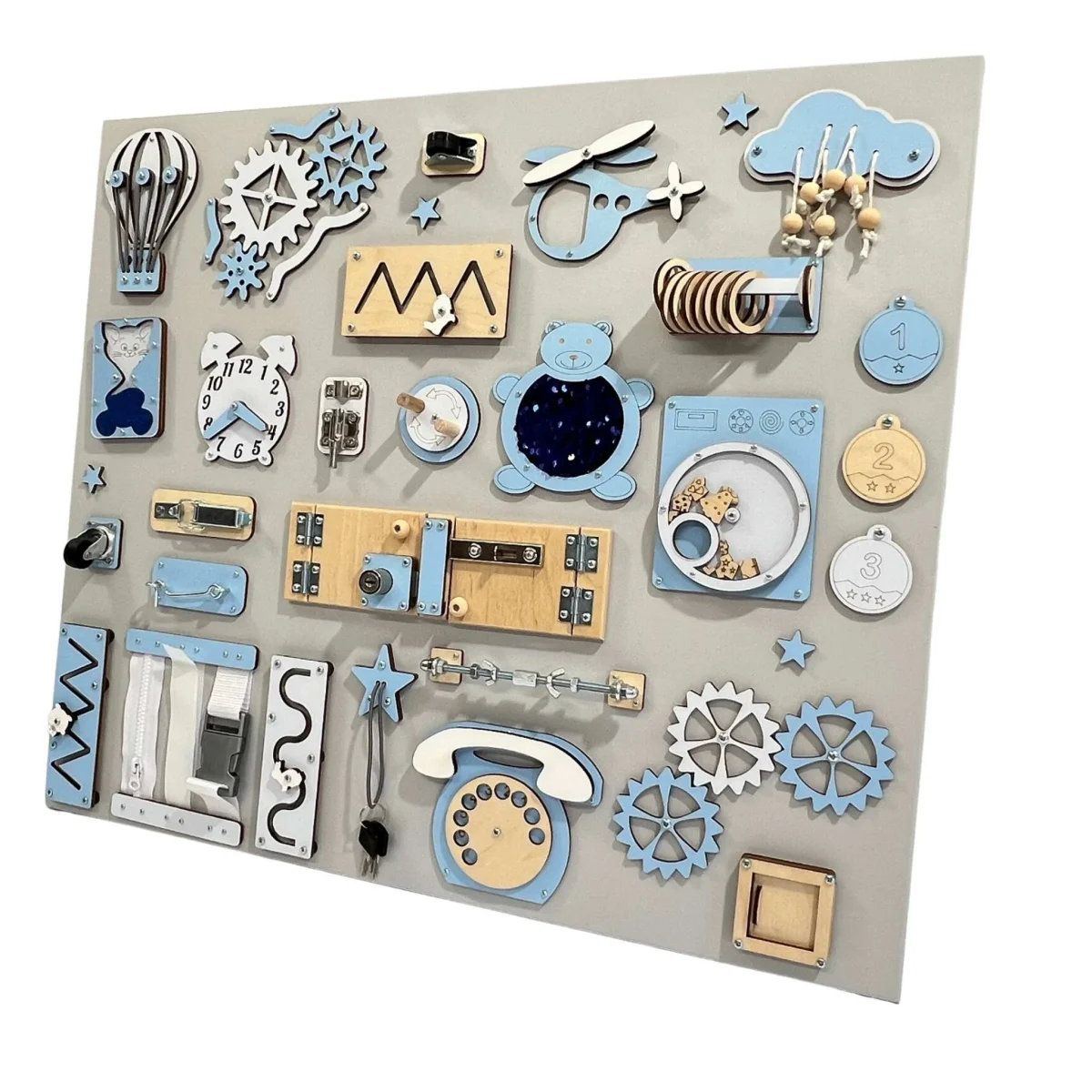 Large Wall Busy Board, 60 × 70 cm — Blue