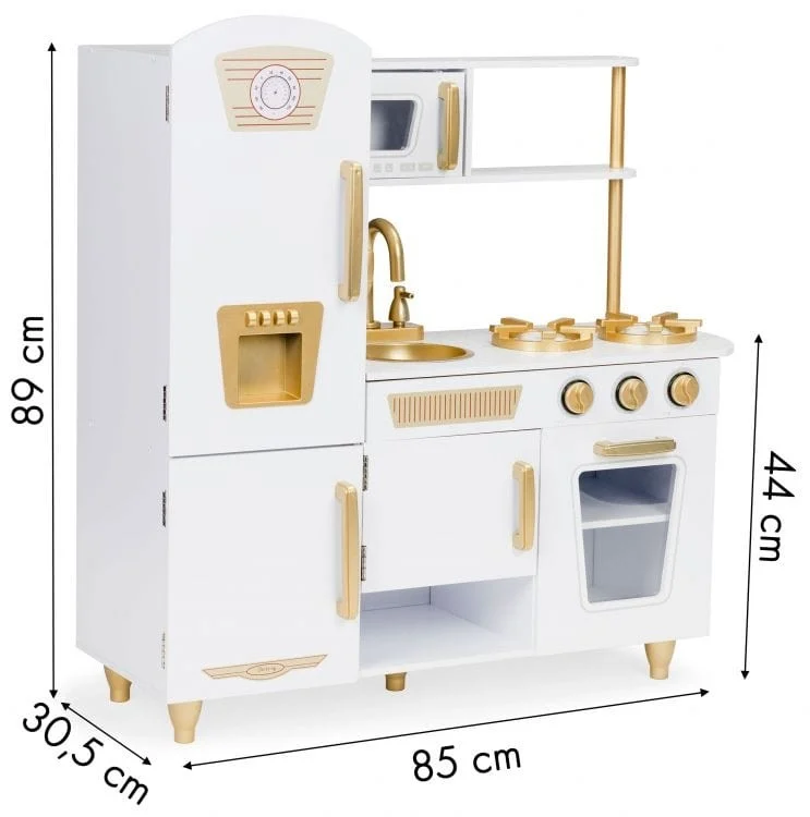 Large White and Gold Wooden Play Kitchen for Children, photo 11