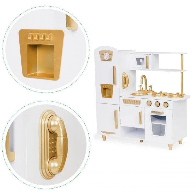 Large White and Gold Wooden Play Kitchen for Children, photo 7