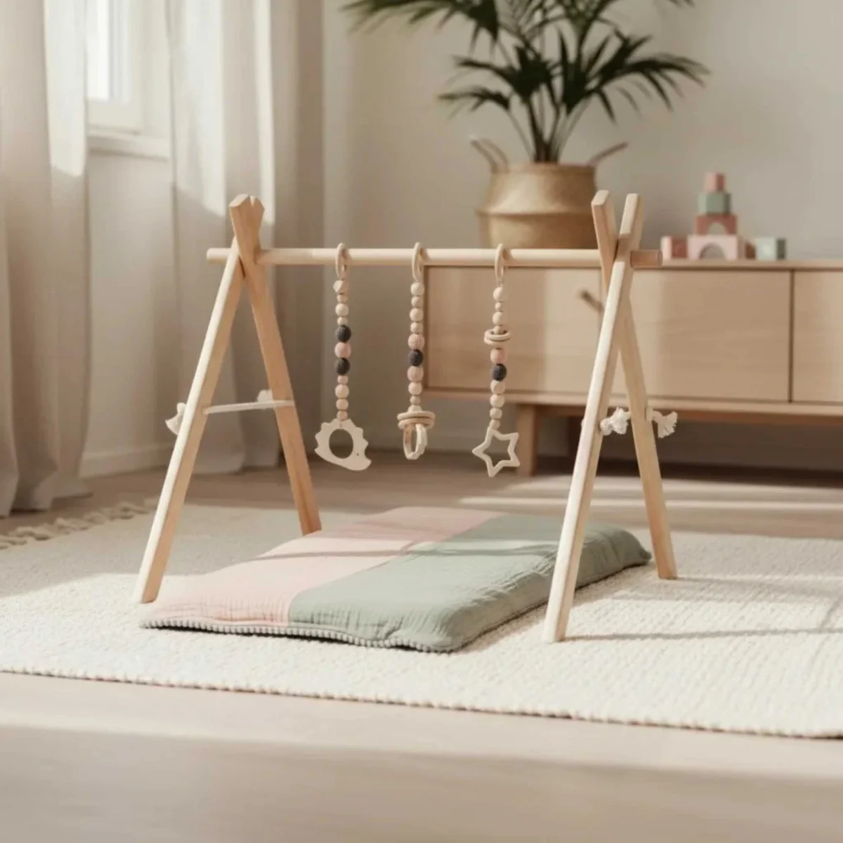Wooden Baby Gym with Pink Toy Set, photo 2