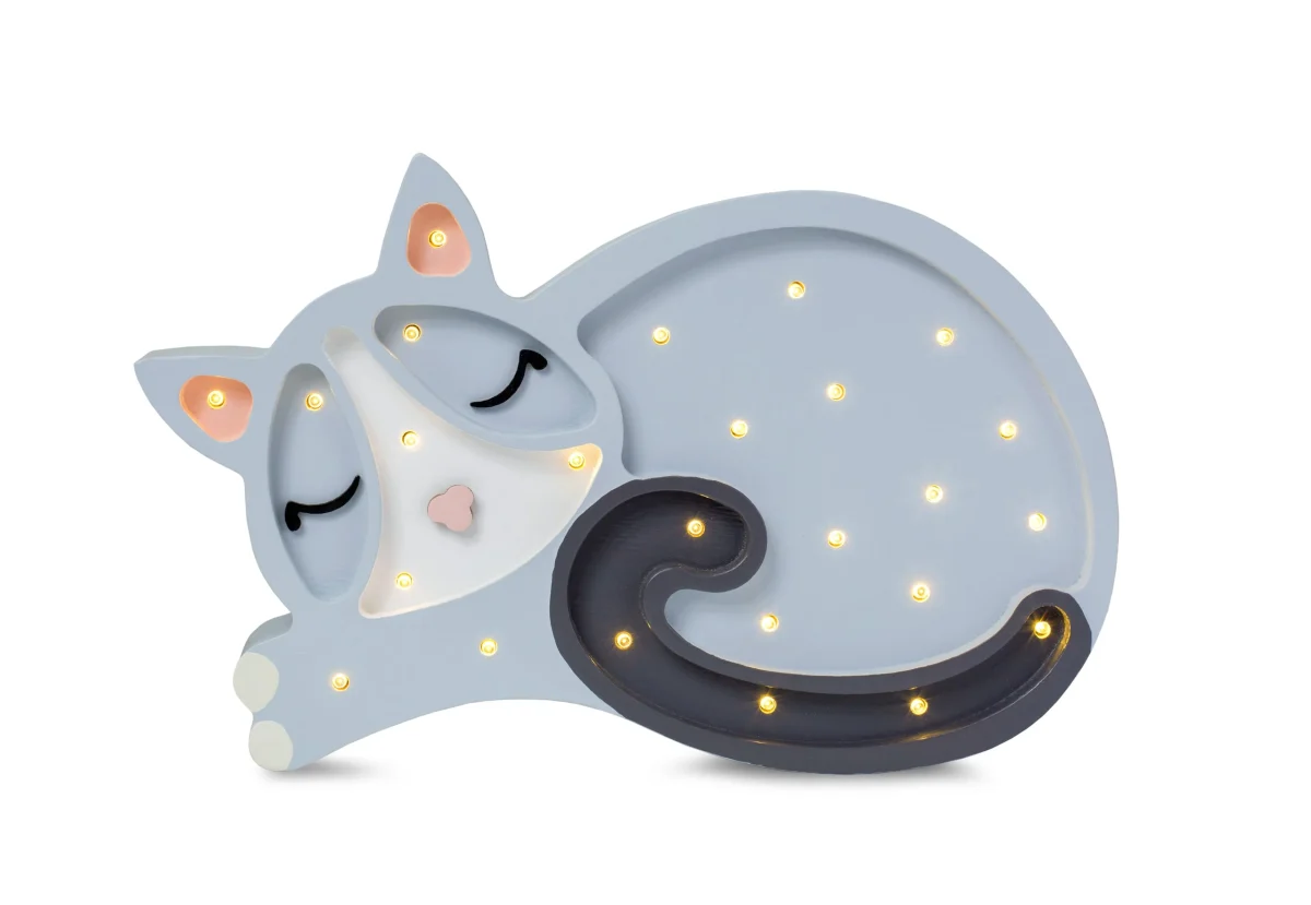 Little Lights Cat — Wooden Night Light — Light Gray