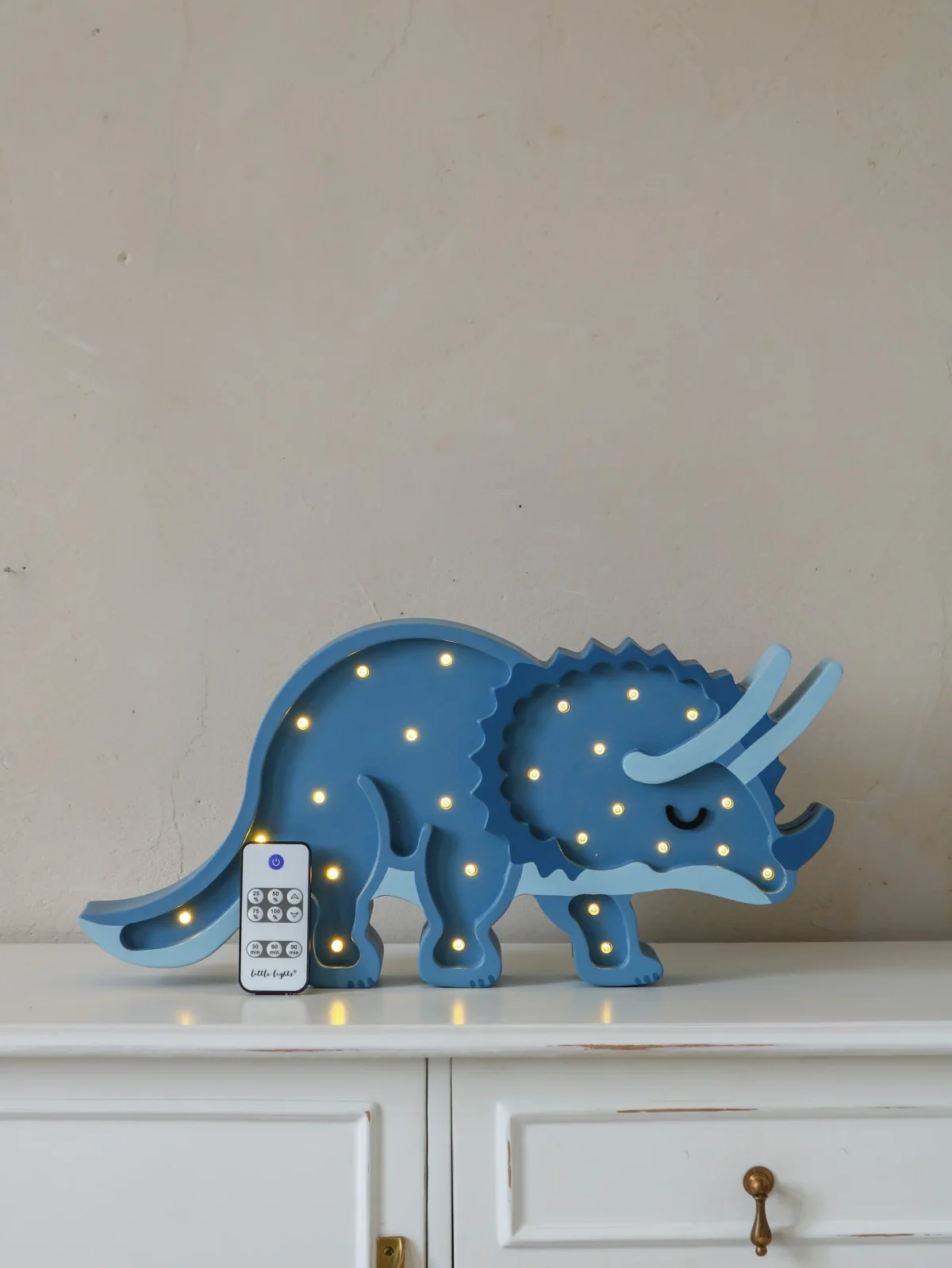 Little Lights Dino Triceratops — Wooden Night Light — Blue