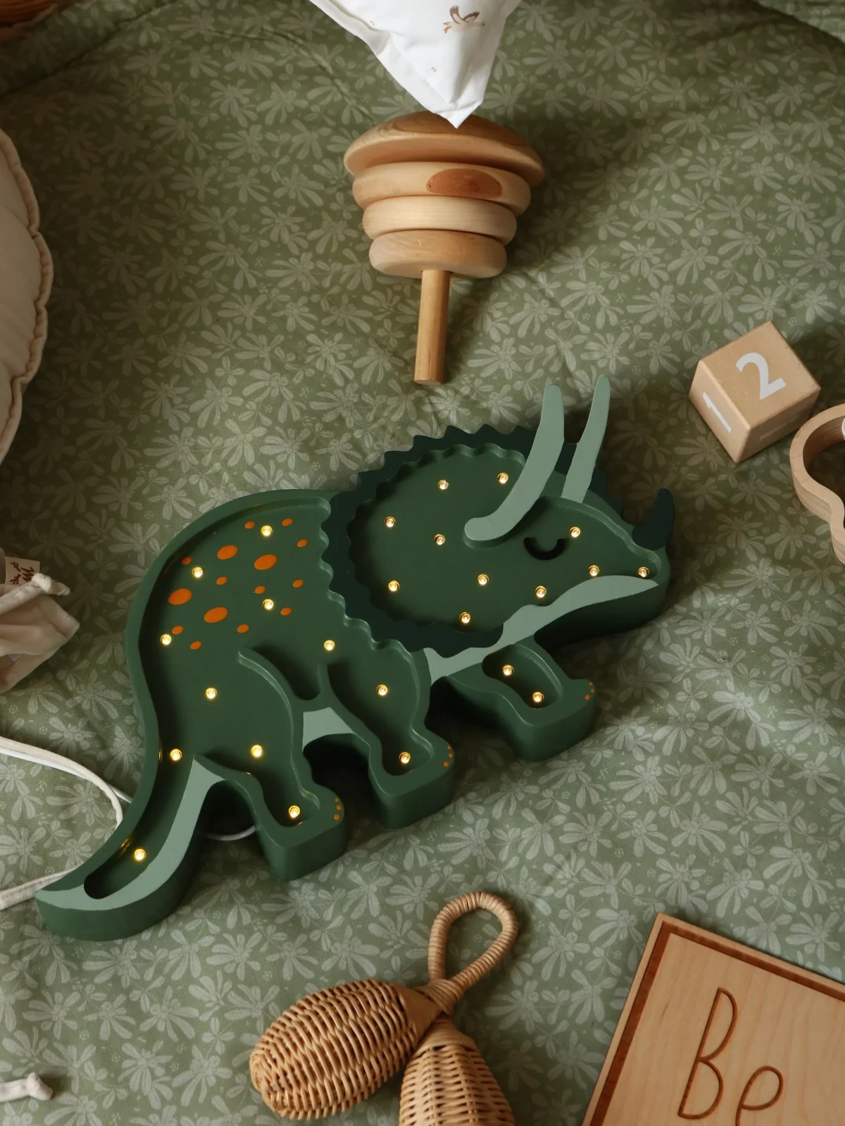 Little Lights Dino Triceratops — Wooden Night Light — Green