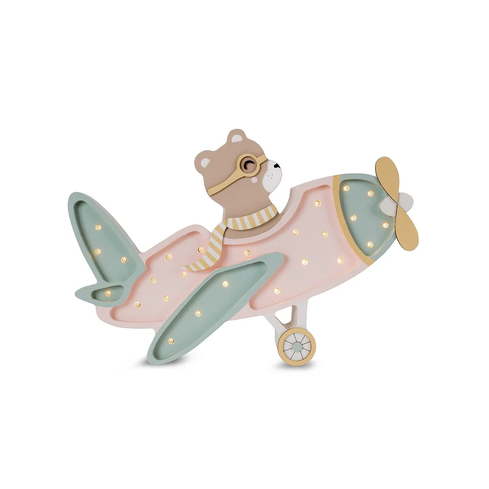 Little Lights Vintage Aircraft — Wooden Night Light — Pink
