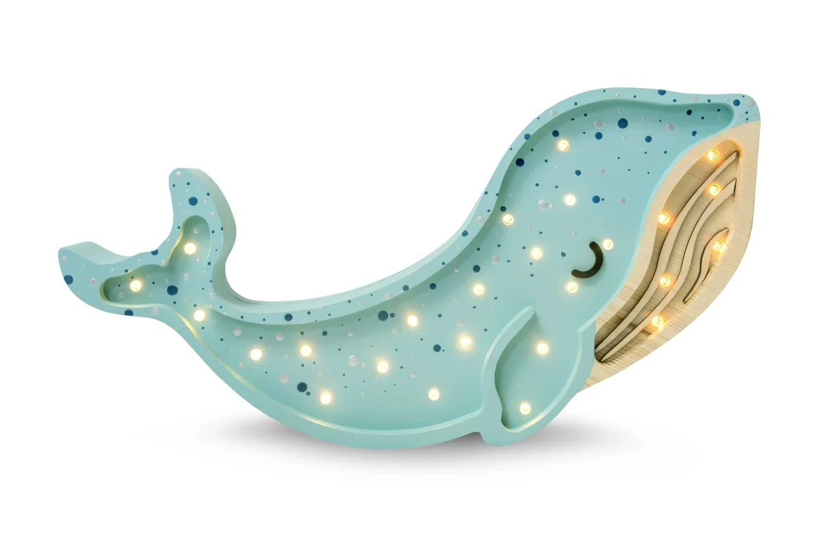 Little Lights Whale — puidust öölamp — Helesinine