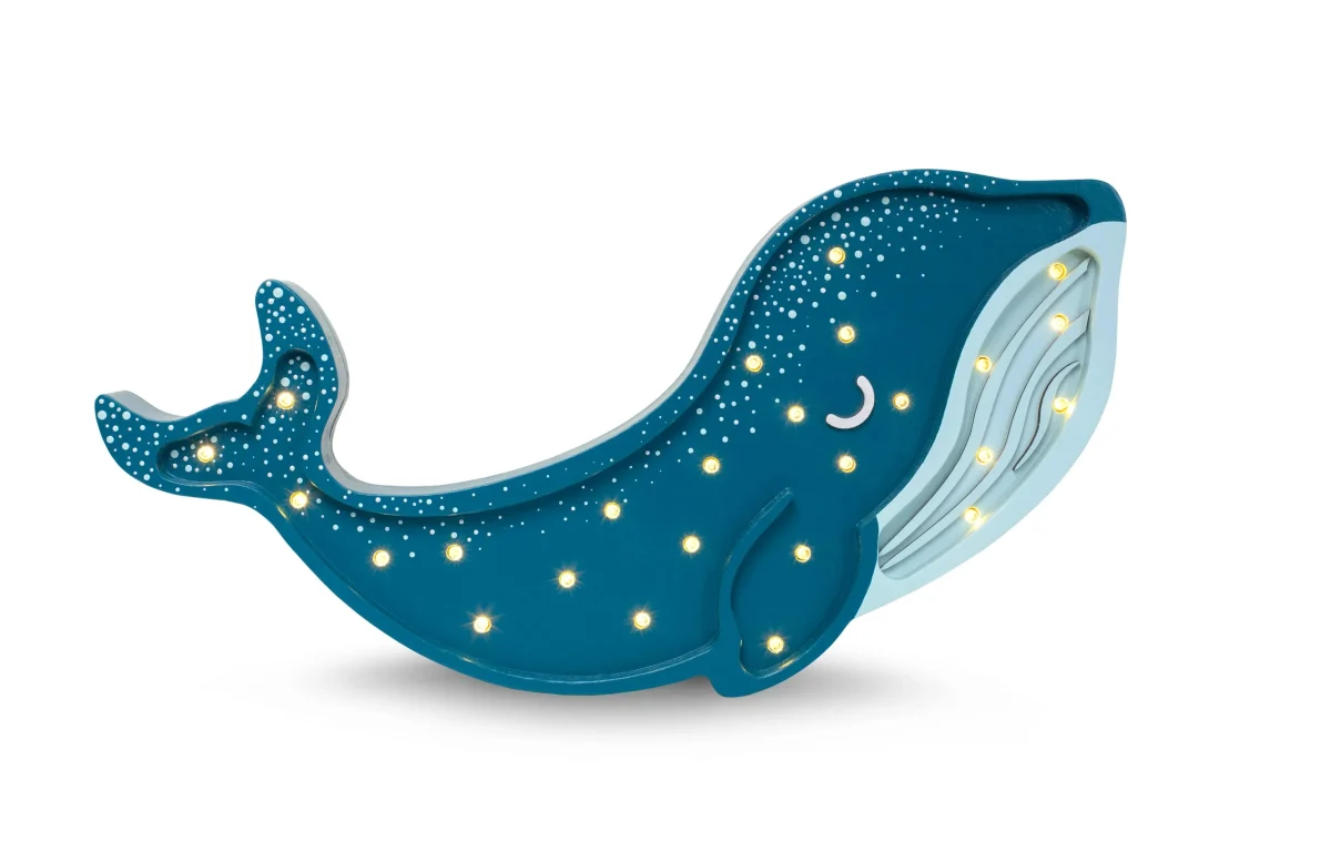 Little Lights Whale — puidust öölamp — Tumesinine