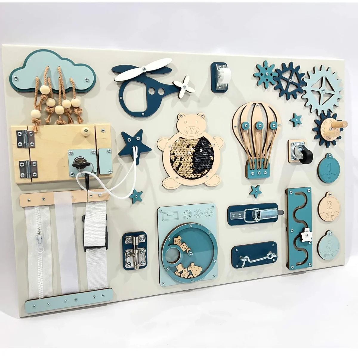 Montessori Busy Board, 40 × 60 cm — Blue