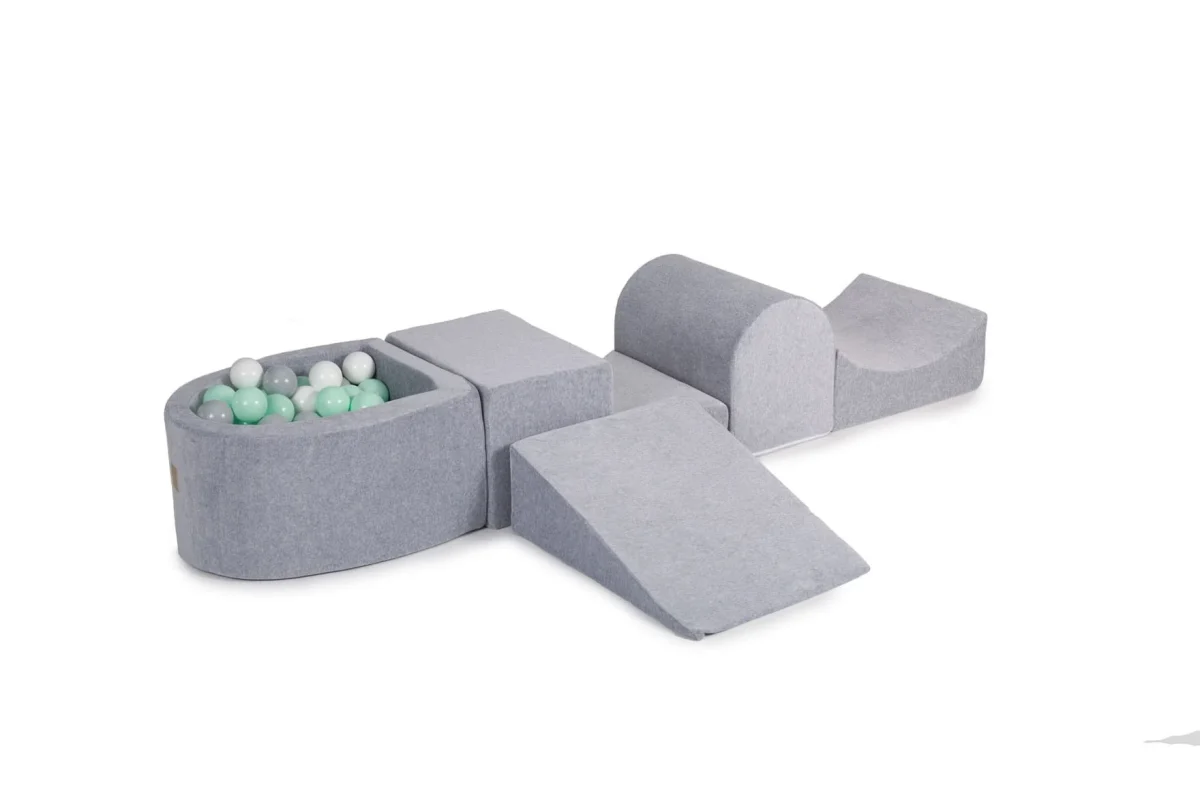 Grey Velvet Playset, 5 Modules, Mini Ball Pit, 100 Balls, photo 2