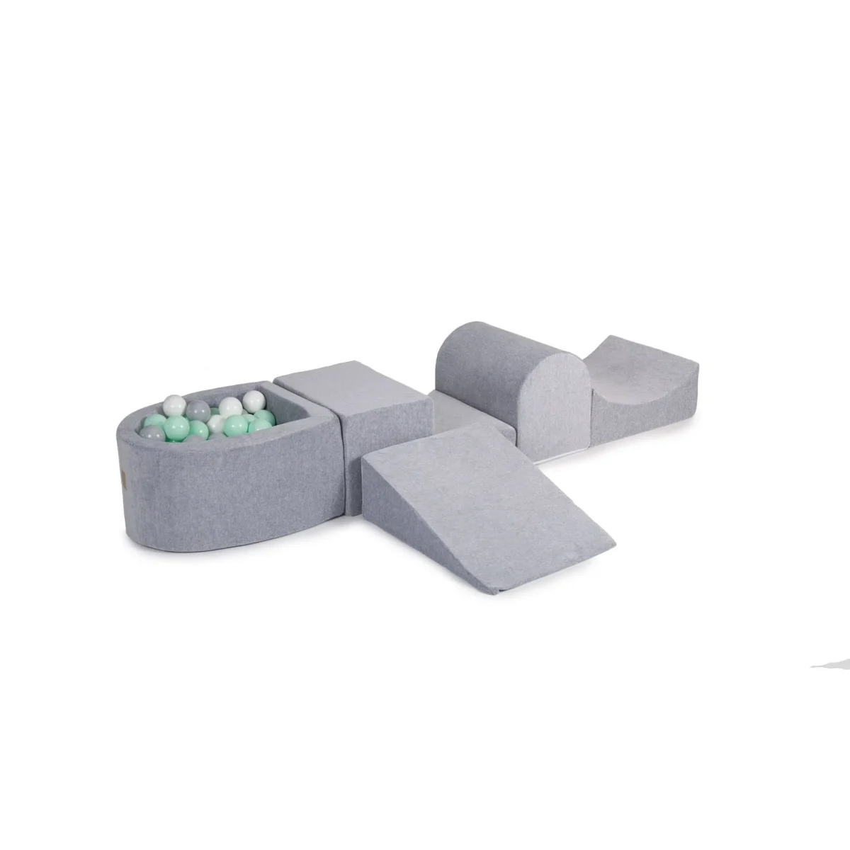 Grey Velvet Playset, 5 Modules, Mini Ball Pit, 100 Balls