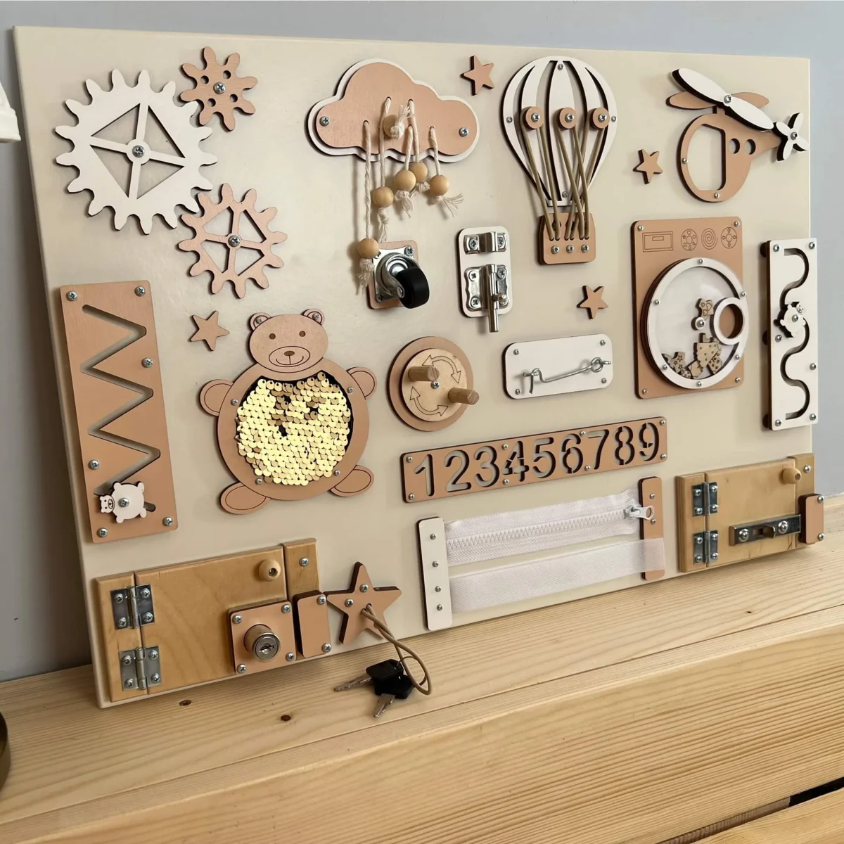 Busy Board with Doors and Locks, 40 × 60 cm