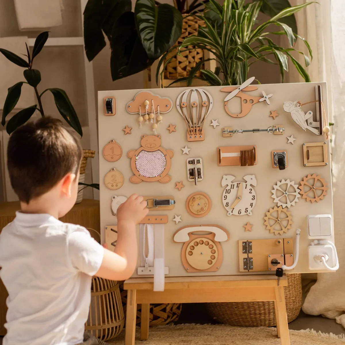BusyBunnyToys Marvel — Montessori Busy Board, 50 × 60 cm — Beige