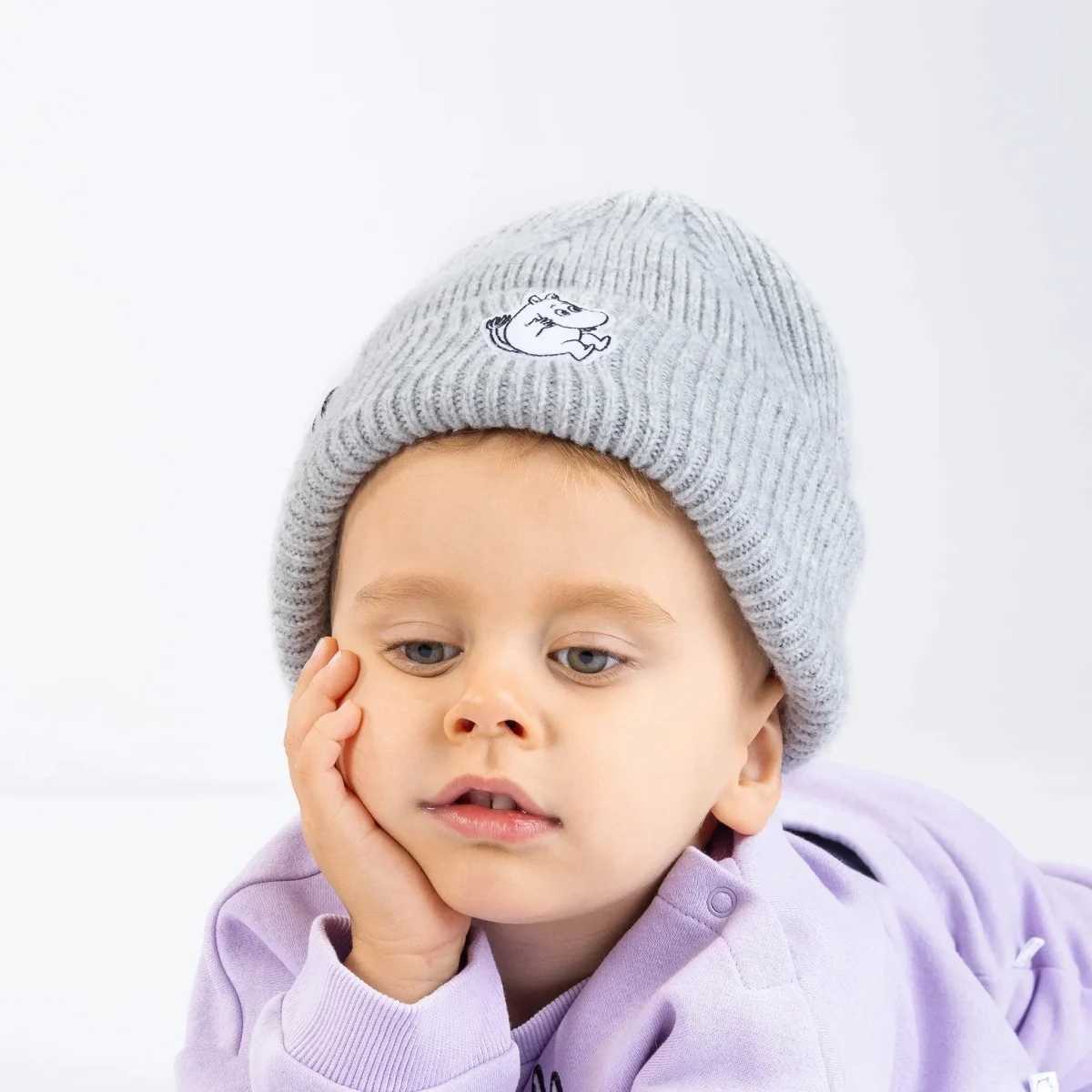 Kids Beanie with Moomintroll Felt Patch — Grey