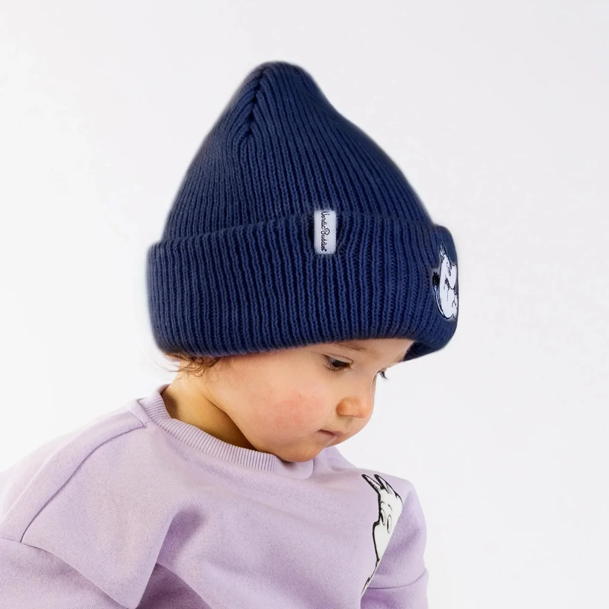 Kids Beanie with Moomintroll Felt Patch — Navy