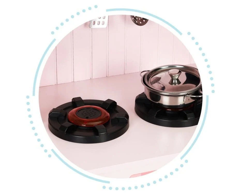 Pink Wooden Play Kitchen with Oven, Burners, Microwave and Accessories, photo 4