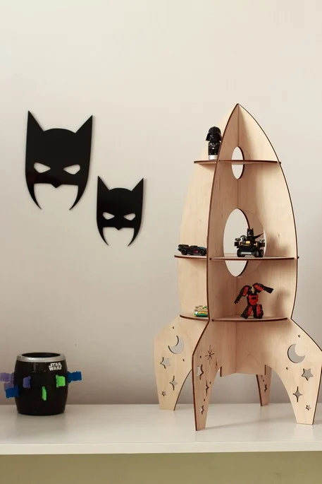 Rocket-Shaped Plywood Shelf with Cut-Out Stars, photo 6