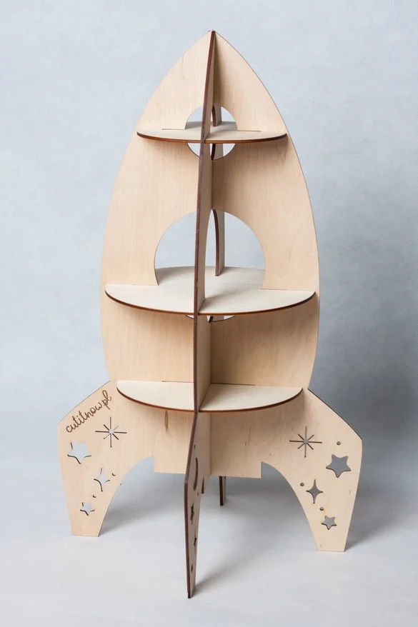 Rocket-Shaped Plywood Shelf with Cut-Out Stars, photo 2