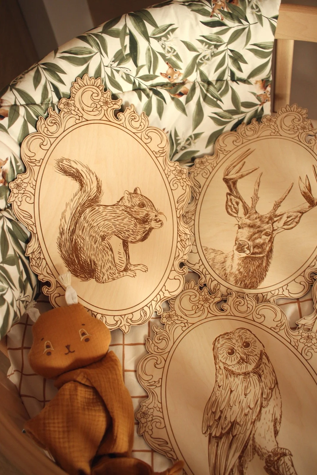 Engraved Forest Animal Pictures, Retro Frames, Set of 4, photo 2