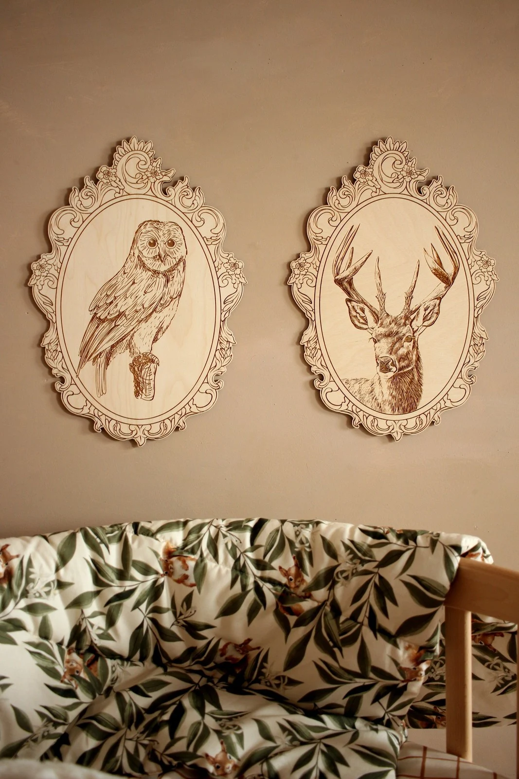 Engraved Forest Animal Pictures, Retro Frames, Set of 4