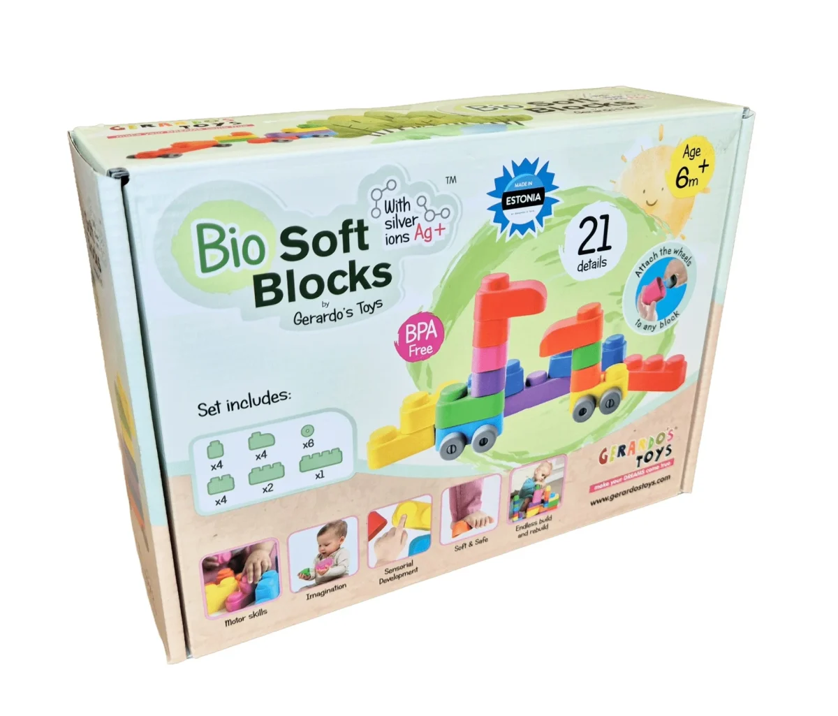 Soft Blocks Set with Wheels — 21 pcs