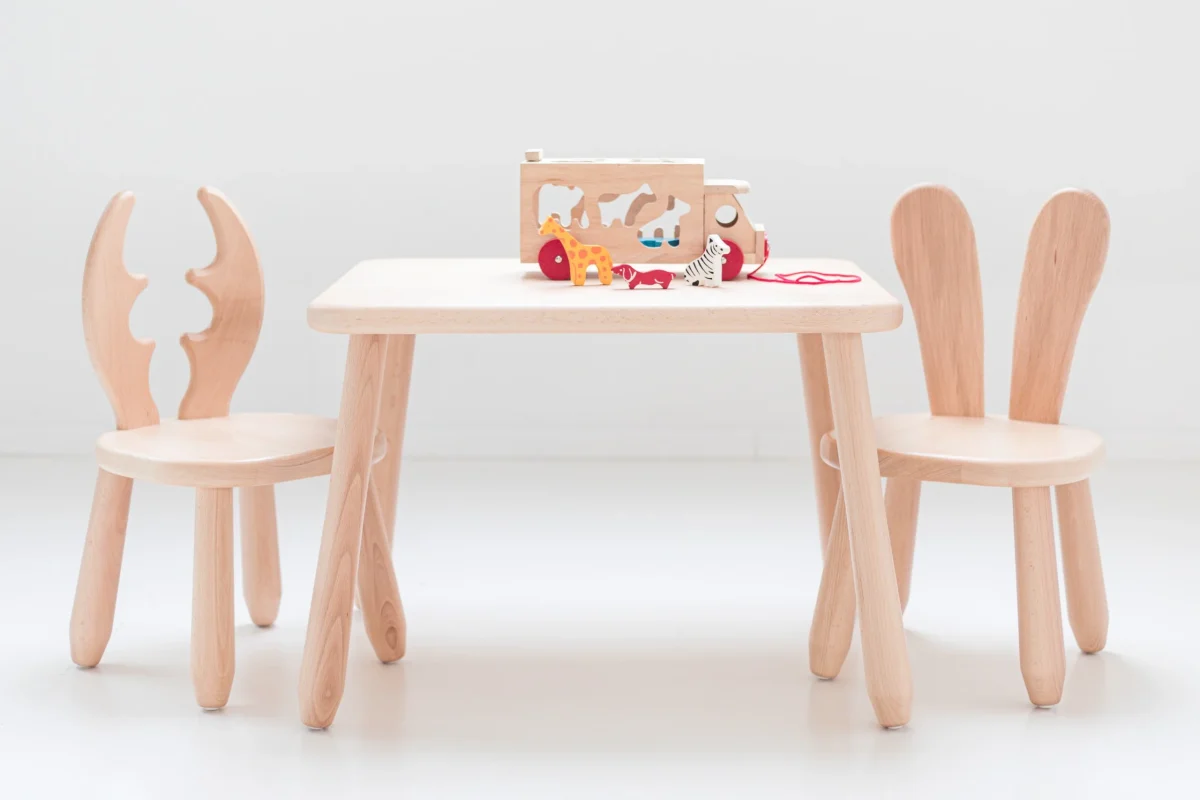Beech Table with Two Chairs — Natural, Wild