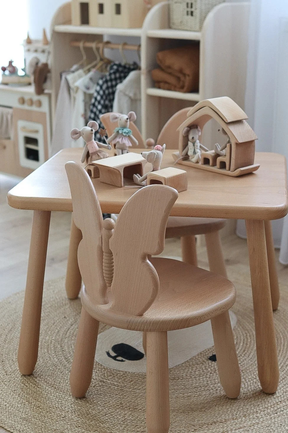 Beech Table and Chair Set — Natural, Butterfly