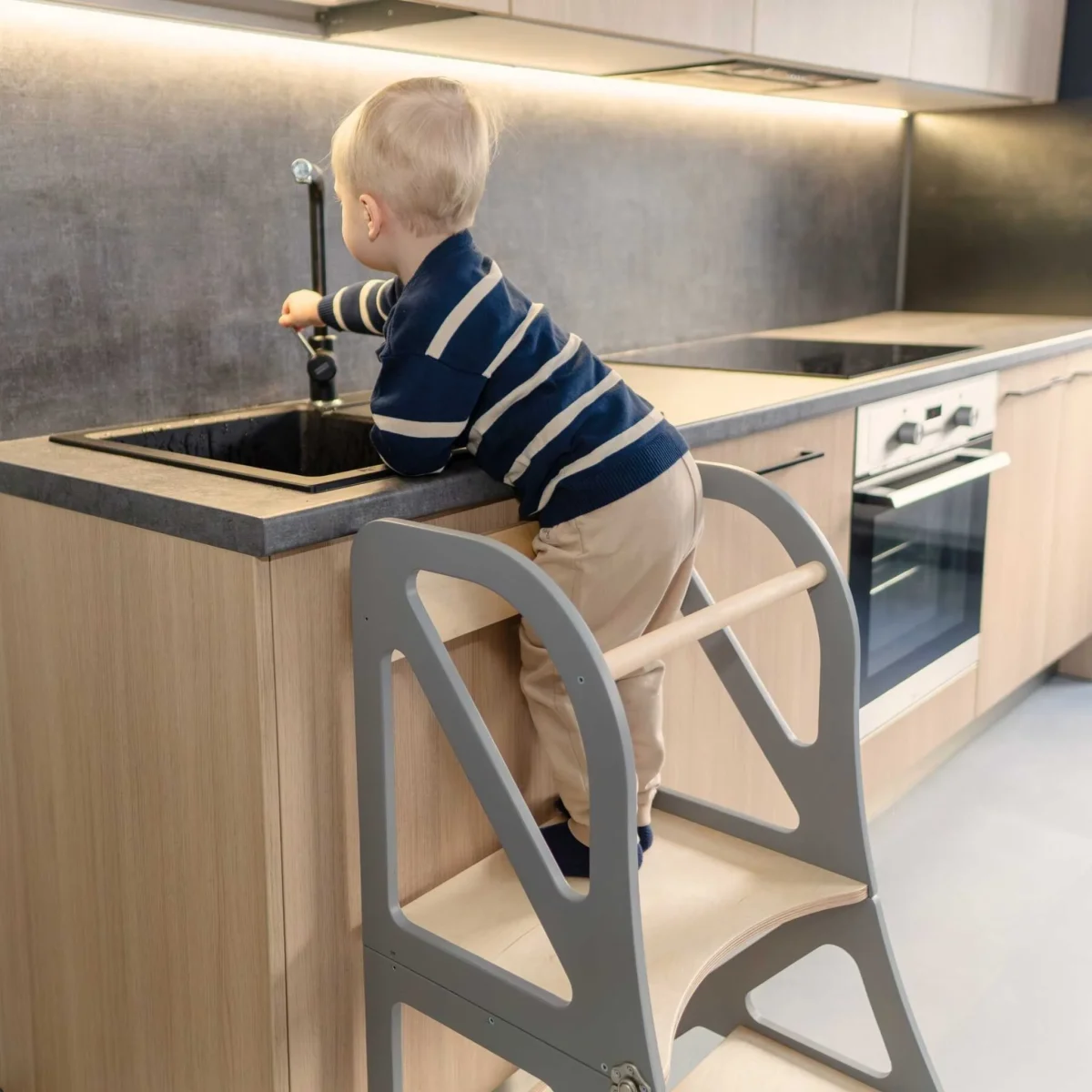 leg&go Securestep — Kitchen Tower, Folds into Table and Chair — Grey