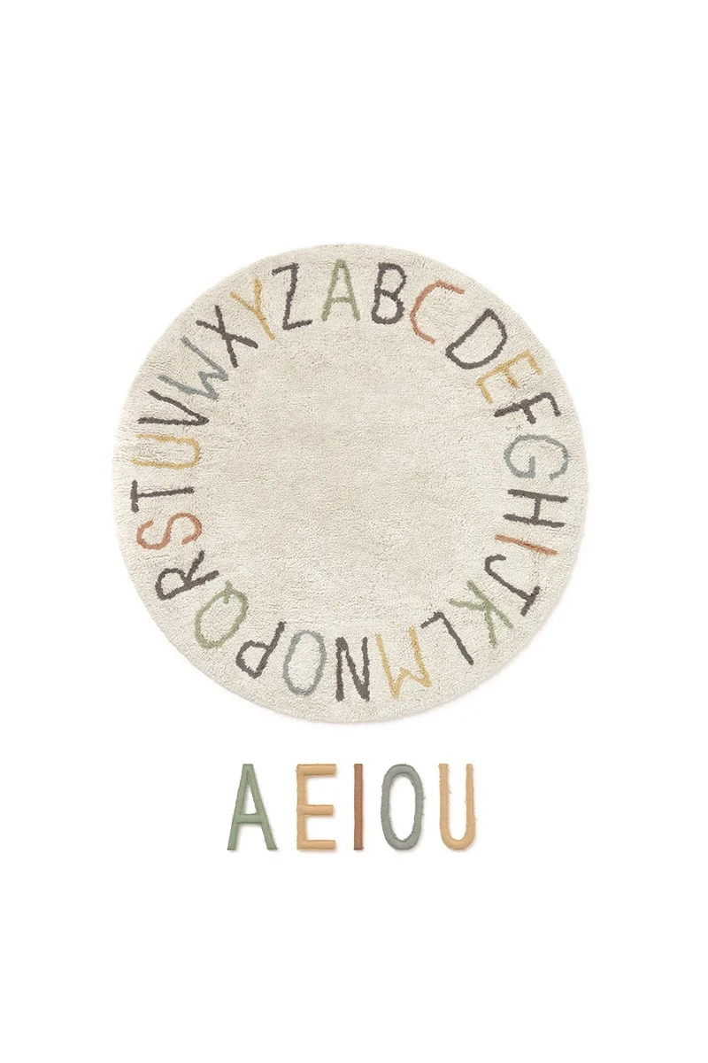 Lorena Canals ABC — Washable Rug with Colours and Letters, Ø 120 cm
