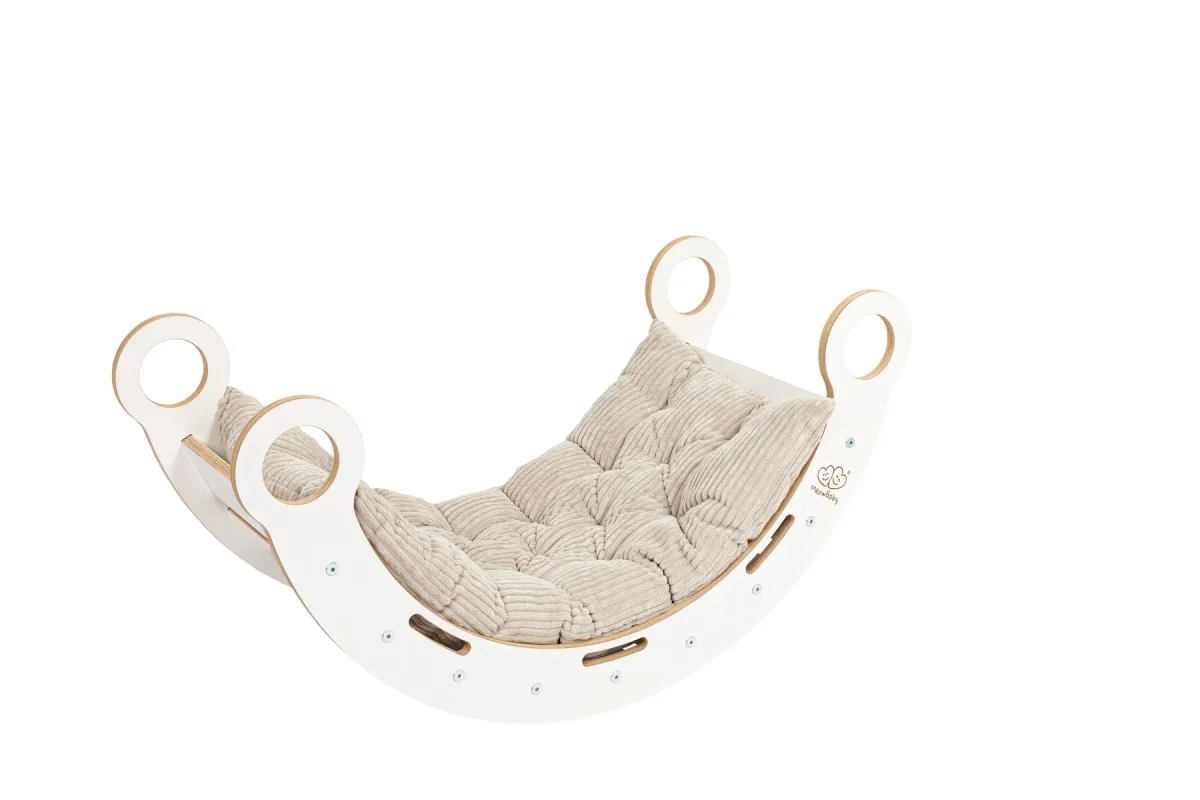 MeowBaby Dream Rocker — White Wooden Rocker with Pillow and Slide