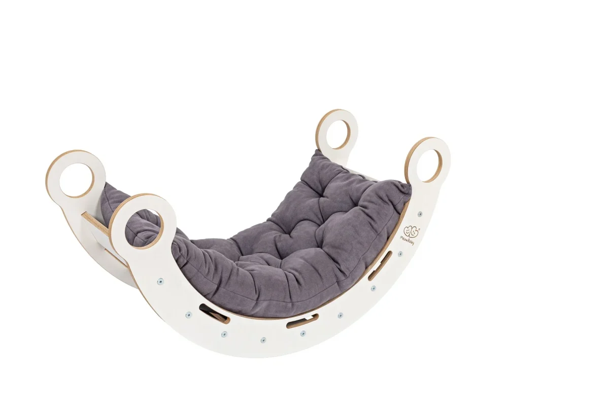 MeowBaby Dream Rocker — White Wooden Rocker with Pillow and Slide — Grey