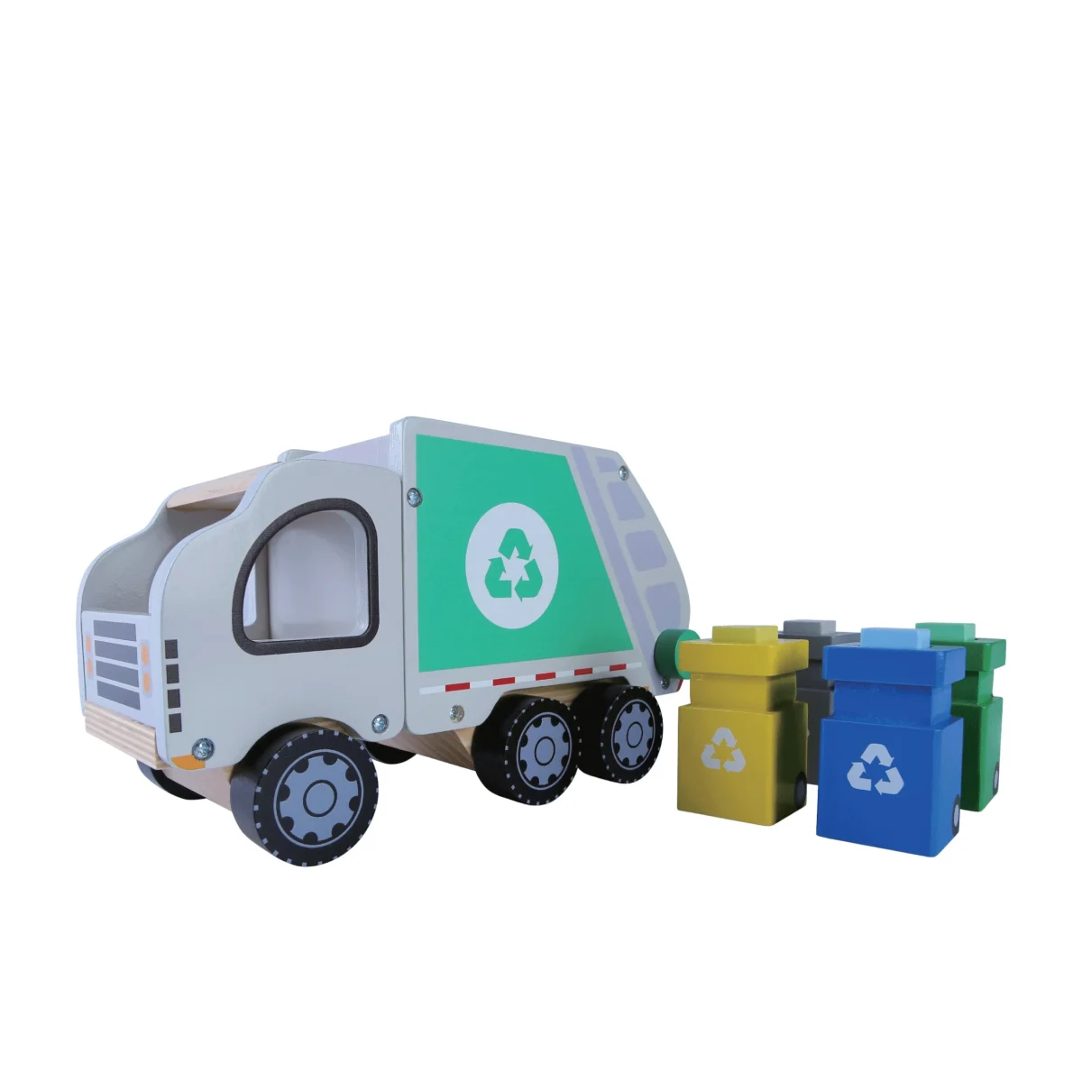 Wooden Garbage Truck with 4 Sorting Bins