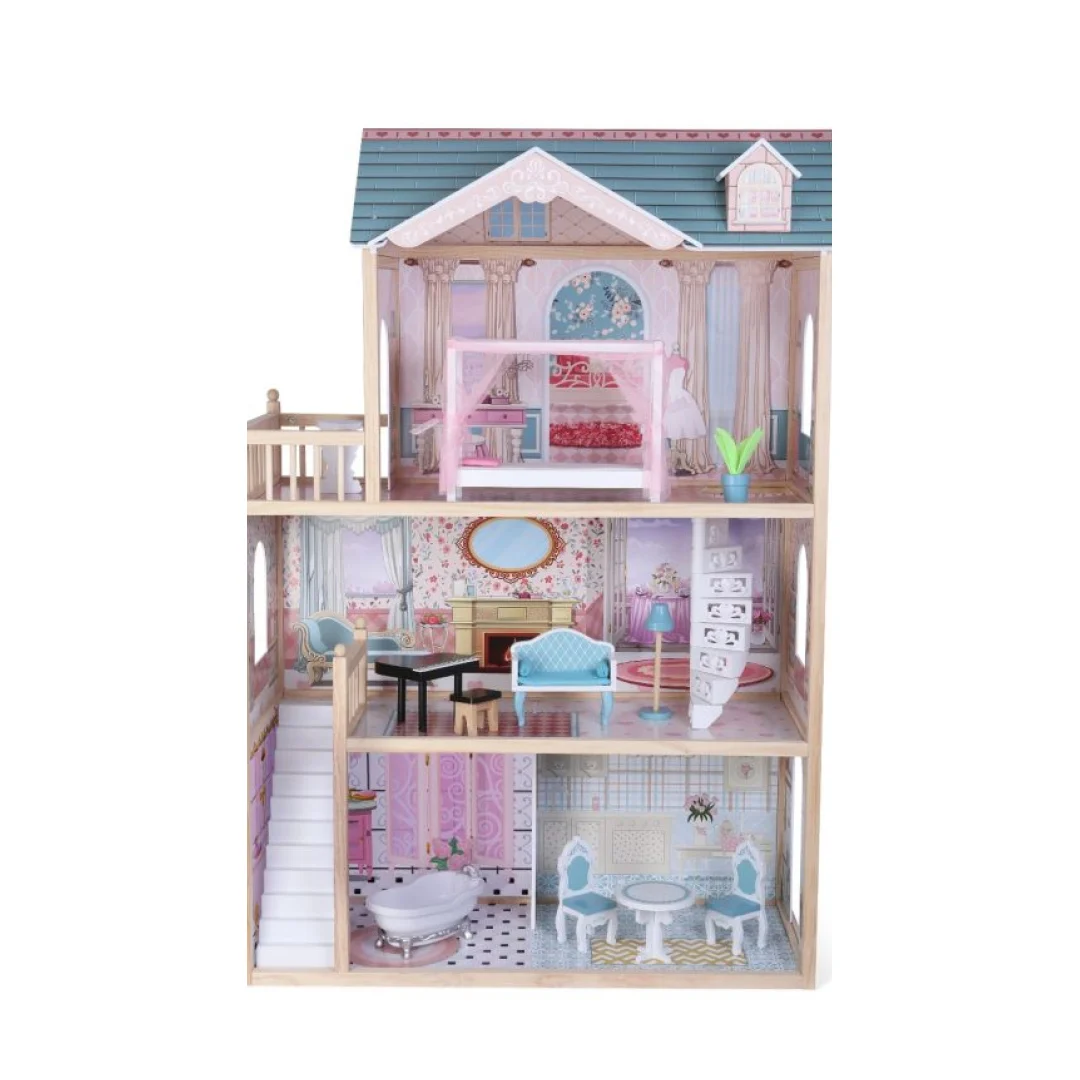 Gerardo’s Toys Emily — Wooden Dollhouse with Balcony, LED Lights