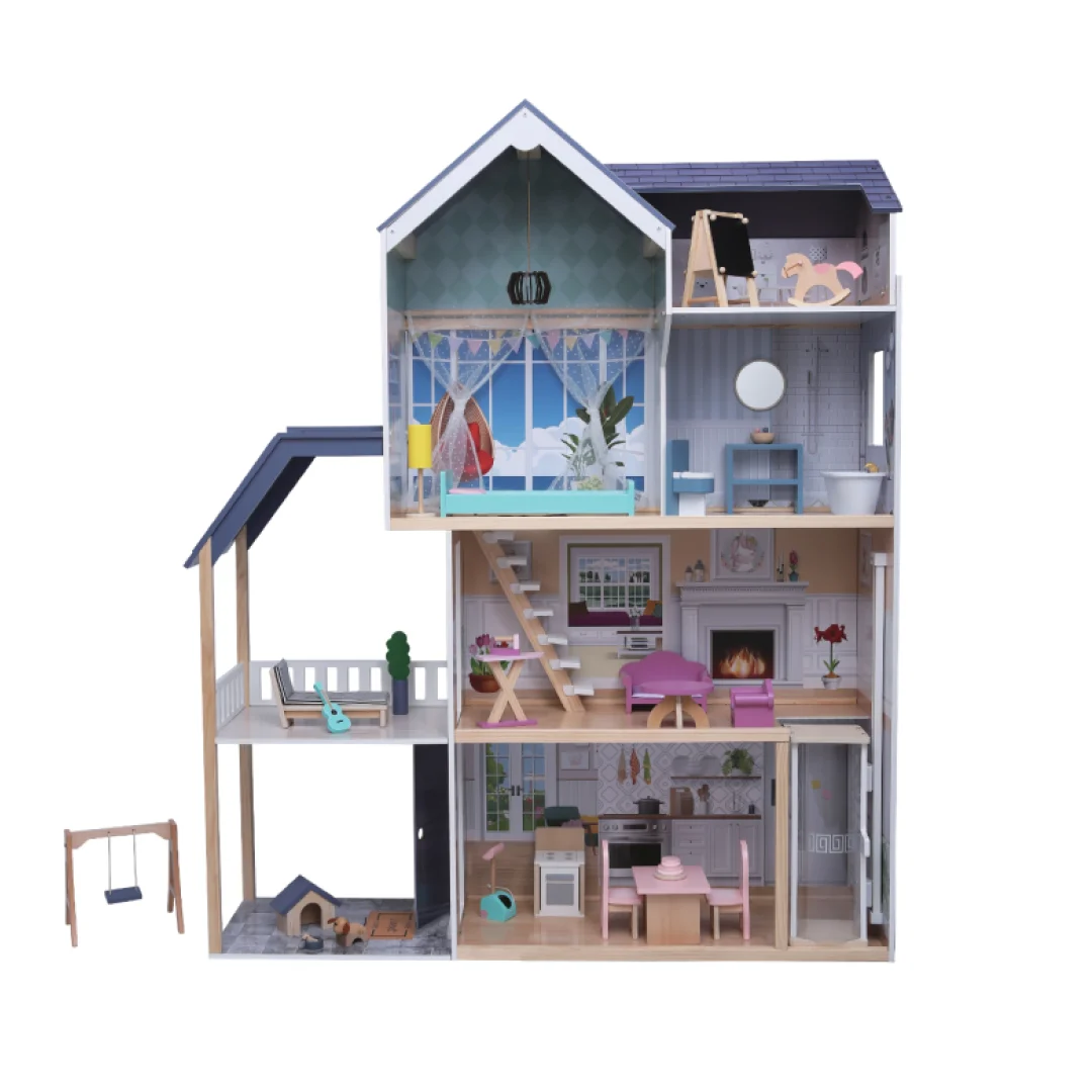 Gerardo’s Toys Crystal — Wooden Dollhouse, 4 Floors and Attic, LED
