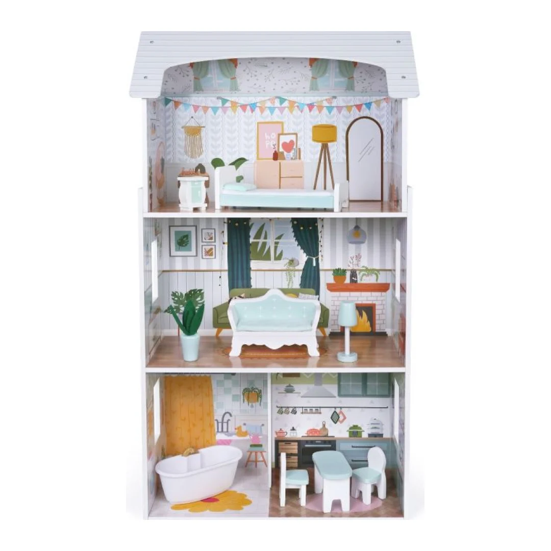 Gerardo’s Toys Luna — Wooden Dollhouse, 3 Floors, LED Lights