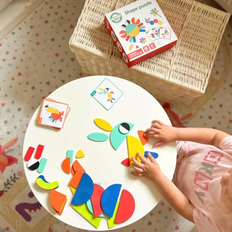 Wooden Montessori Puzzle with Cards, 55 Pieces