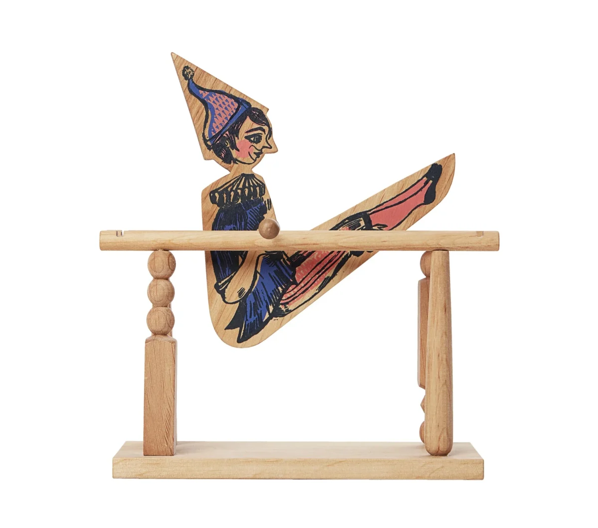 Wooden Acrobat Boy Toy on a Bar