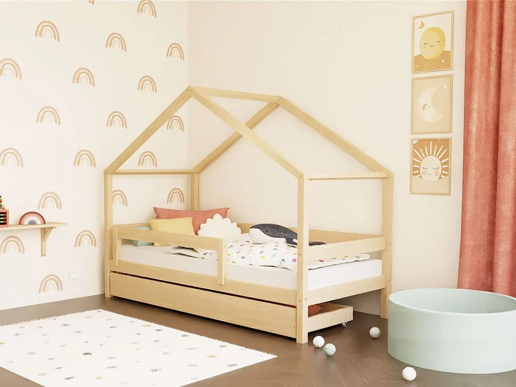 Benlemi LUCKY — House Bed with Front Roof and Safety Rail, 120–140 cm, photo 7
