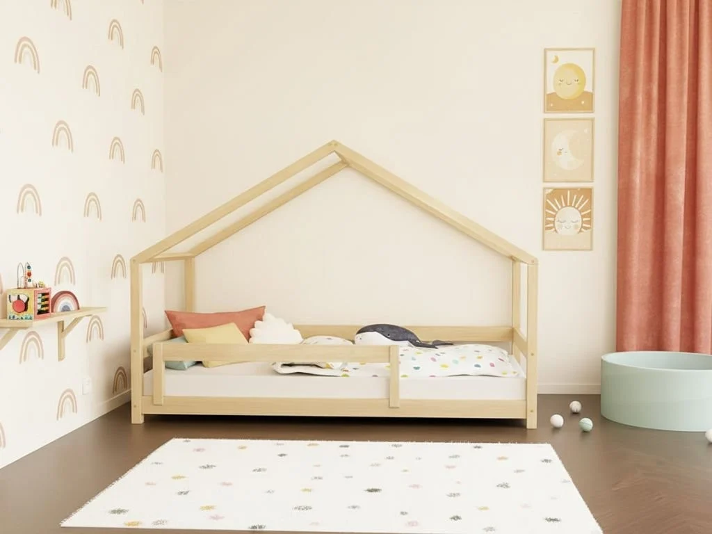 Benlemi LUCKY — House Bed with Front Roof and Safety Rail, 120–140 cm, photo 2