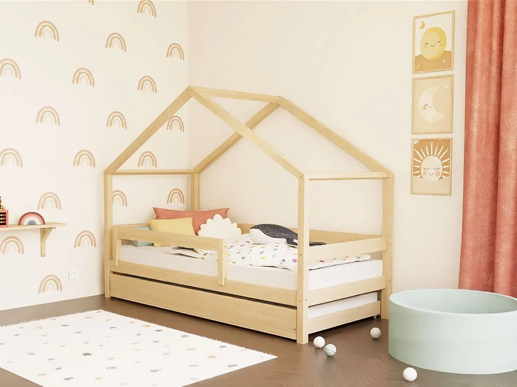Benlemi LUCKY — House Bed with Front Roof and Safety Rail, 80–90 cm, photo 6