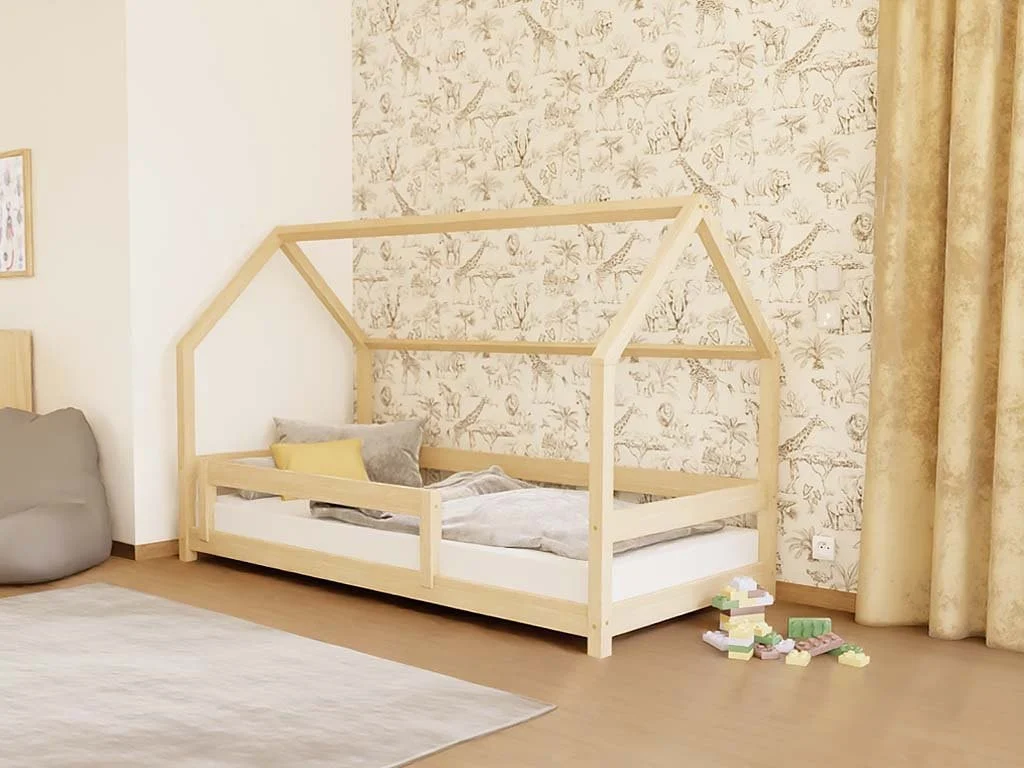 Benlemi LUCKY — House Bed with Side Roof and Front Rail, 120–140 cm