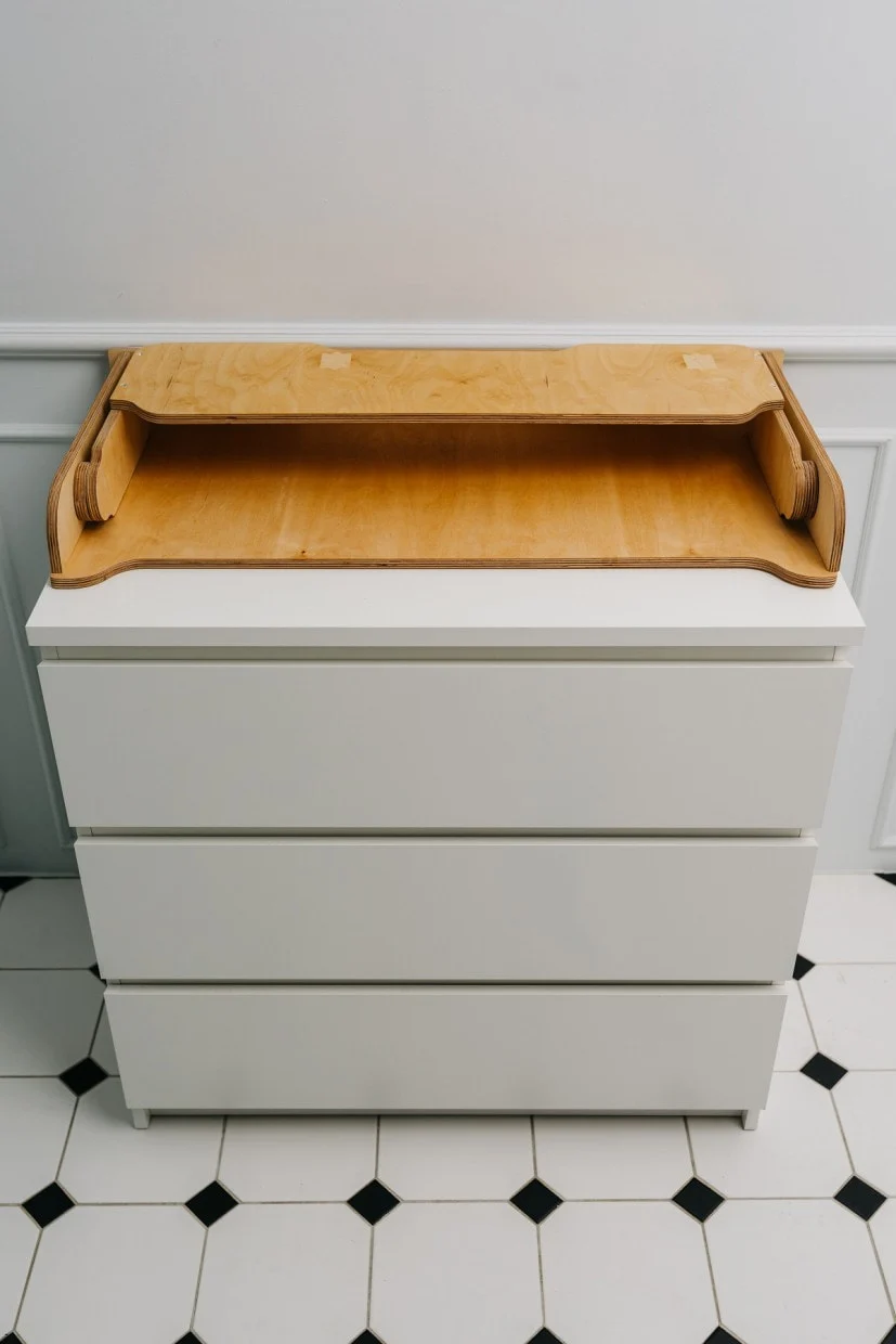 Birch Plywood Changing Table Top for a Chest of Drawers