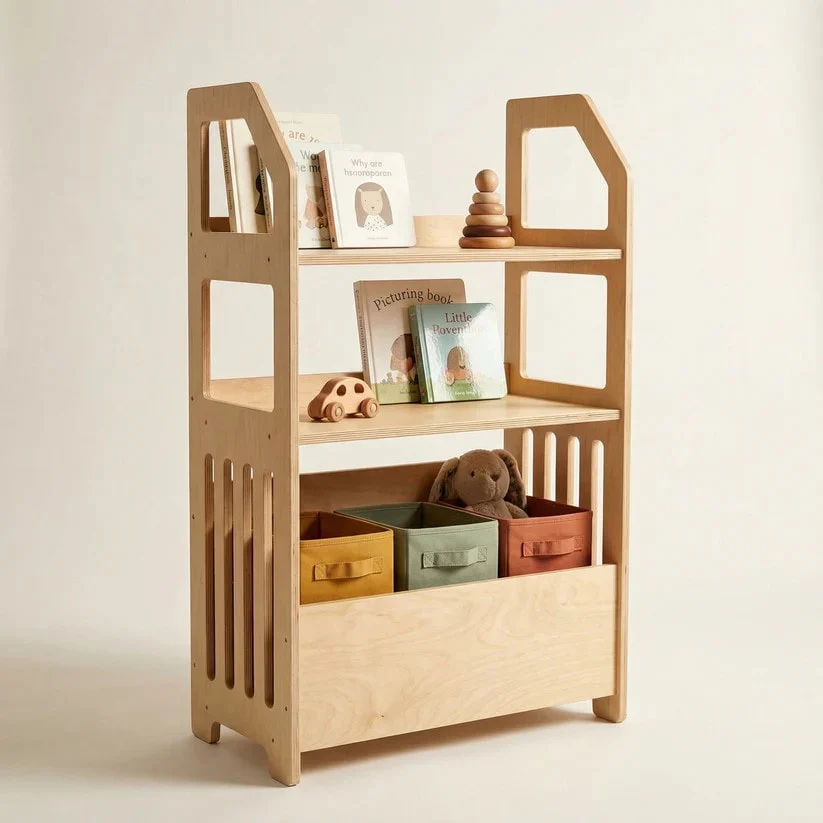 Montessori Shelf with Deep Bottom Compartment, 100 cm