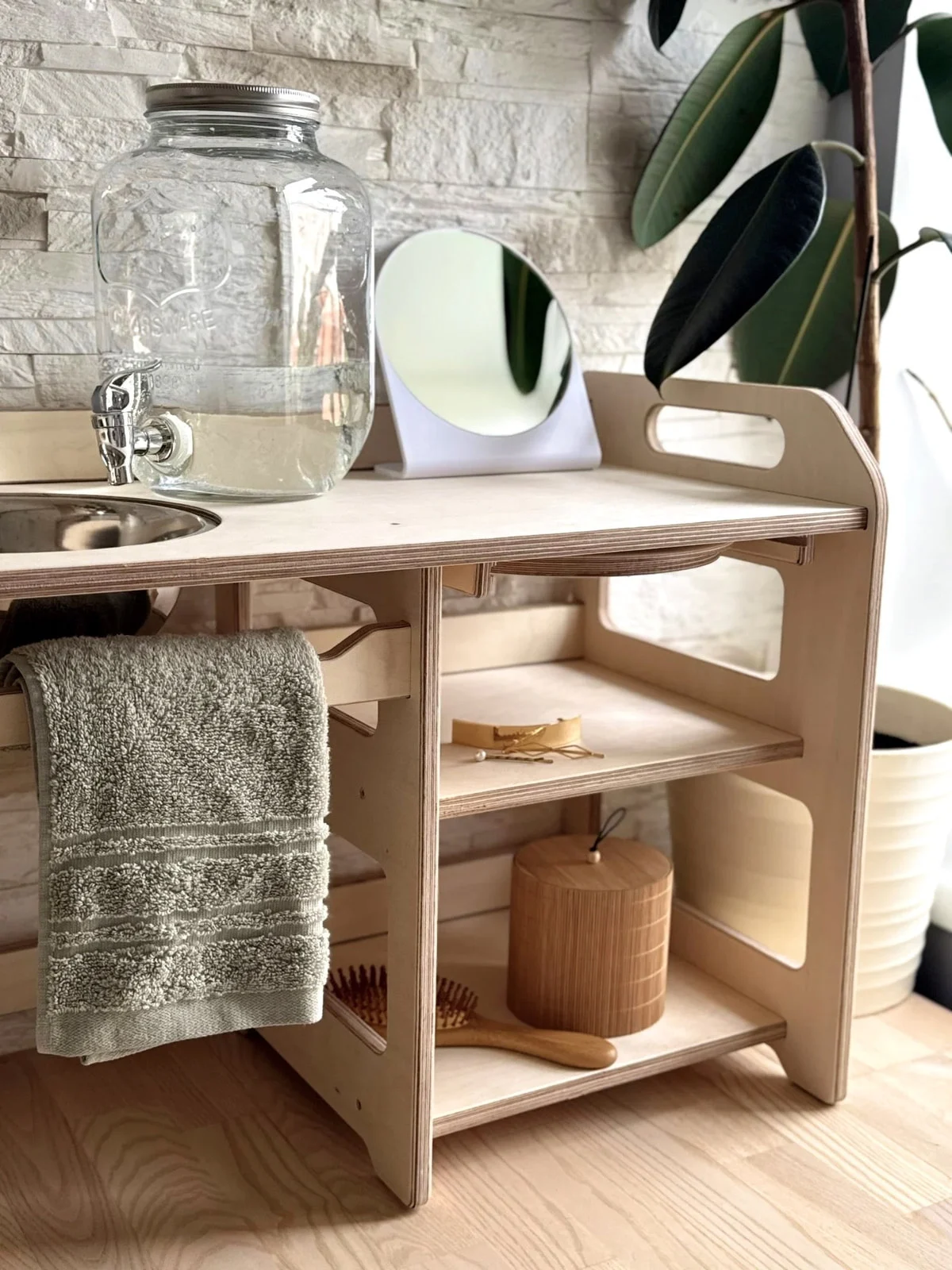 Large Montessori Wooden Washbasin with Storage, 74 cm