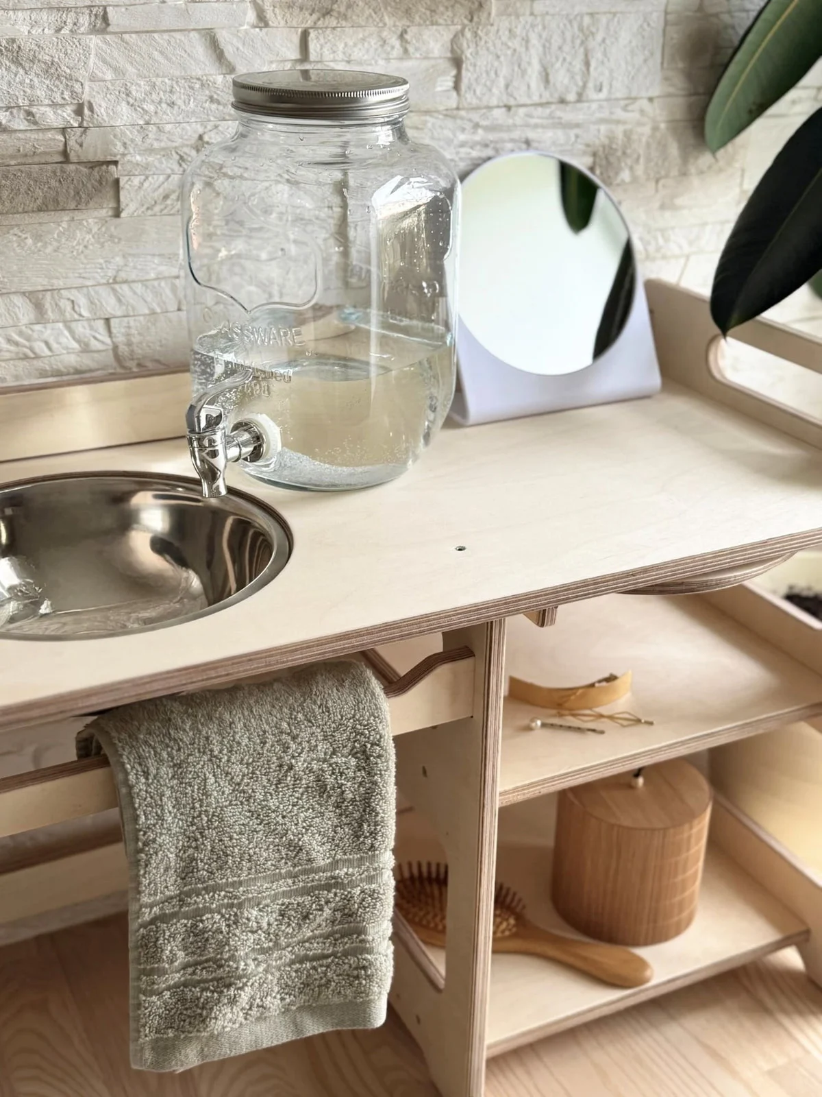 Large Montessori Wooden Washbasin with Storage, 74 cm, photo 2