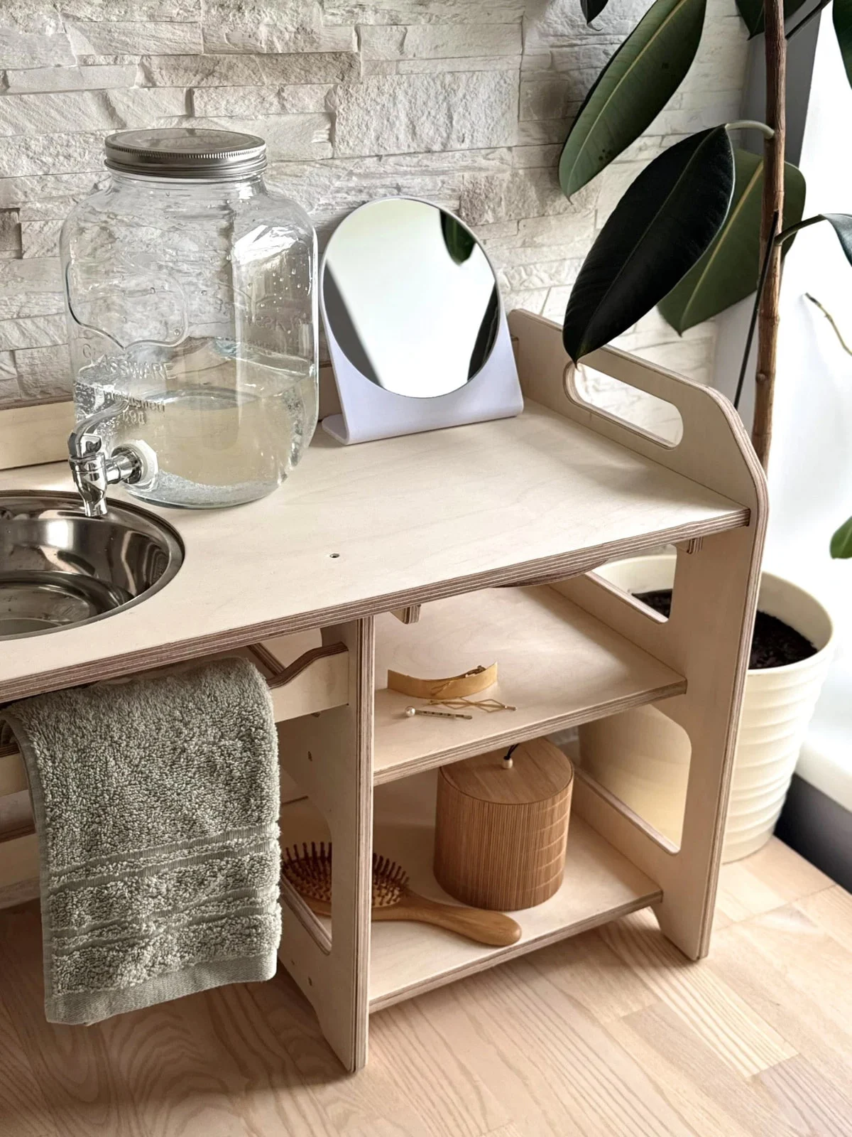 Large Montessori Wooden Washbasin with Storage, 74 cm, photo 10