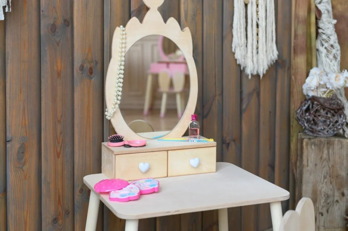 Kids’ Dressing Table and Chair with Crown Mirror, photo 9