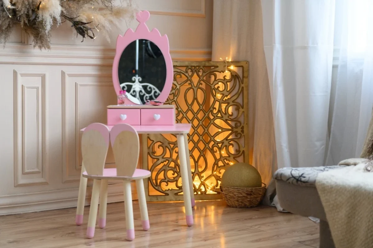Kids’ Dressing Table and Chair with Crown Mirror, photo 2