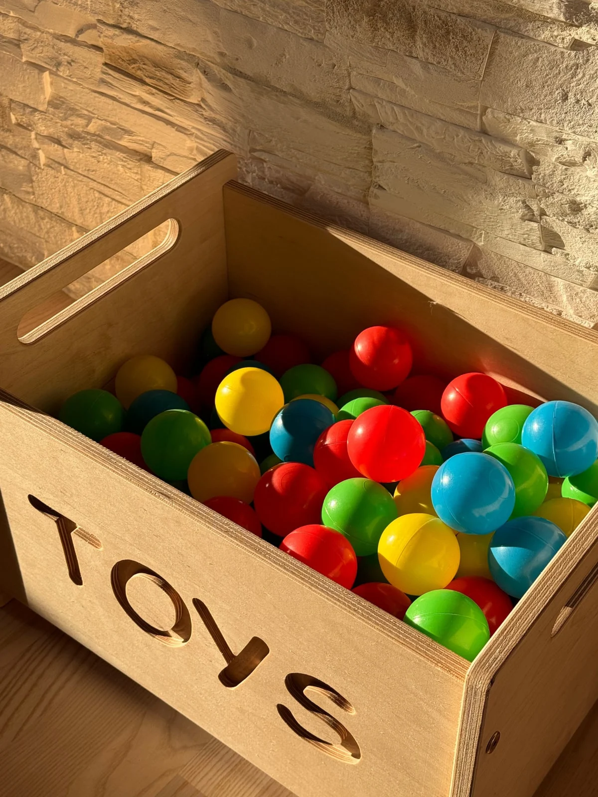 Wooden Toy Box with “TOYS” Cut-Out and Handles