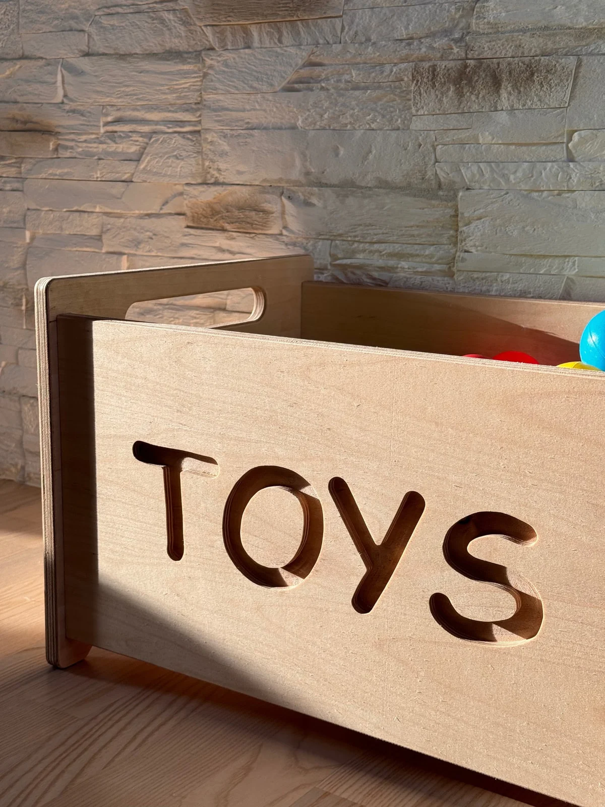Деревянный ящик для игрушек с надписью TOYS и ручками, фото 7